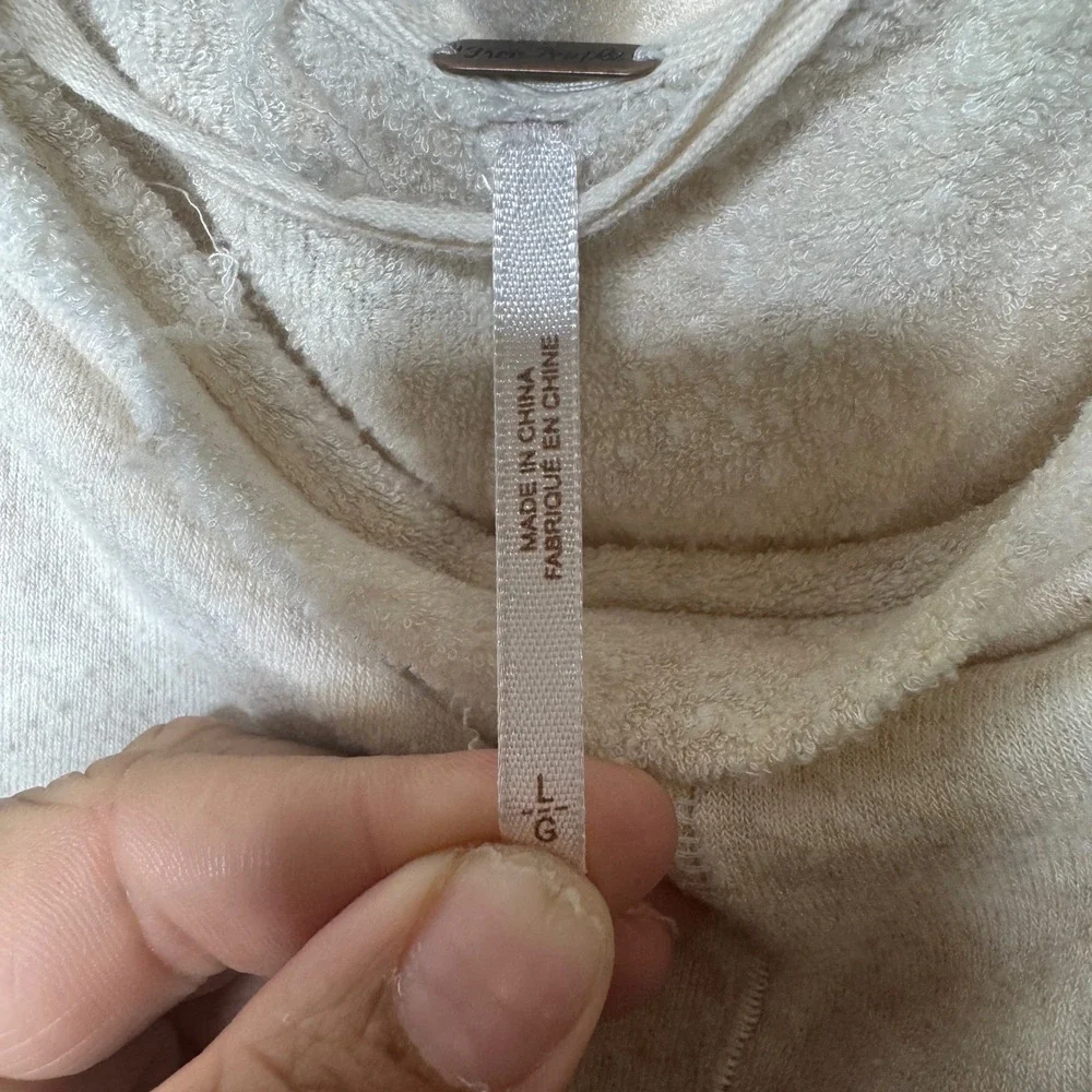 Free People Womens Cream‎ Oversized Thermal Knit Long Sleeve Raw Hem Top L